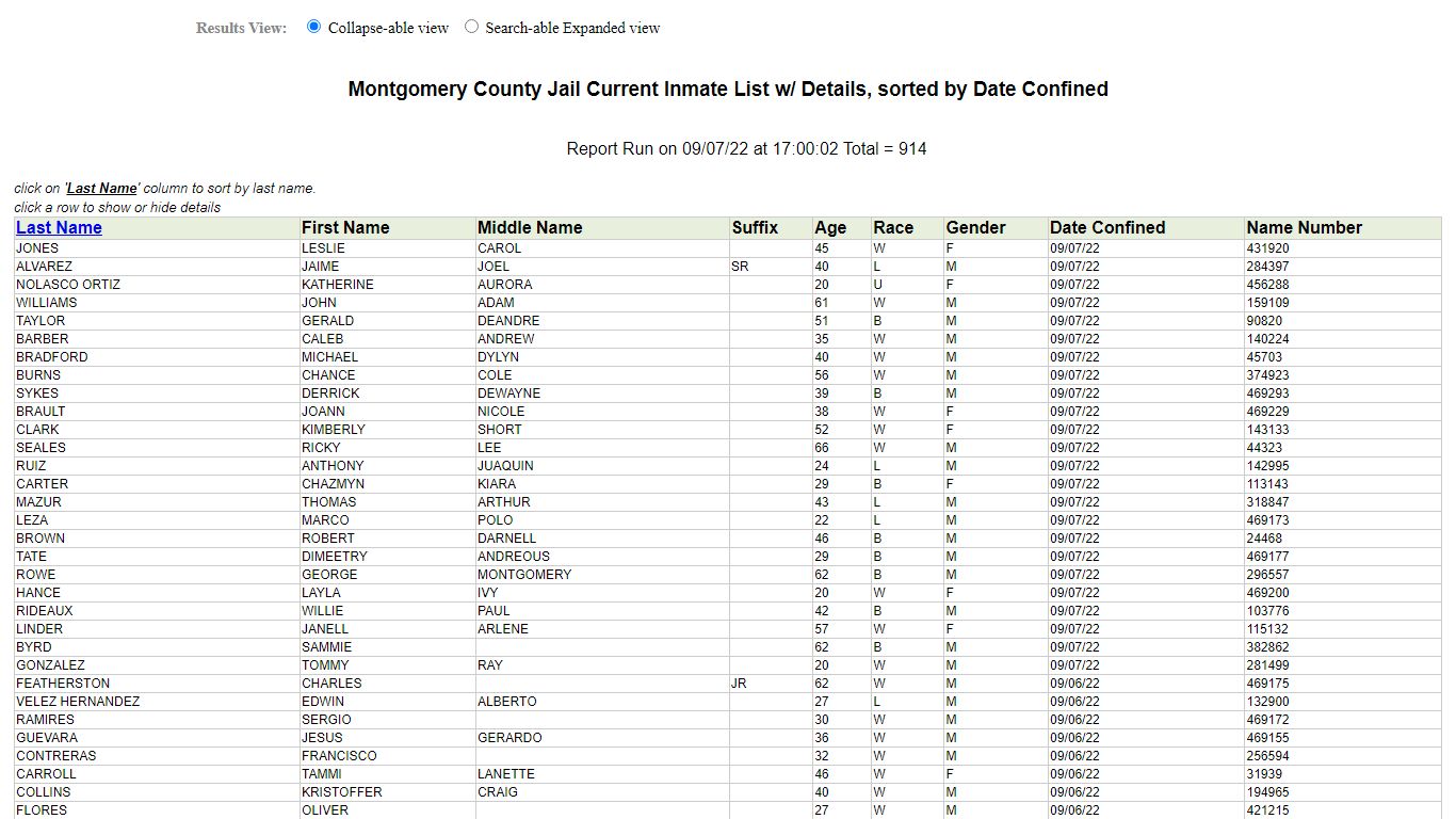 Jail Roster - Montgomery County, Texas